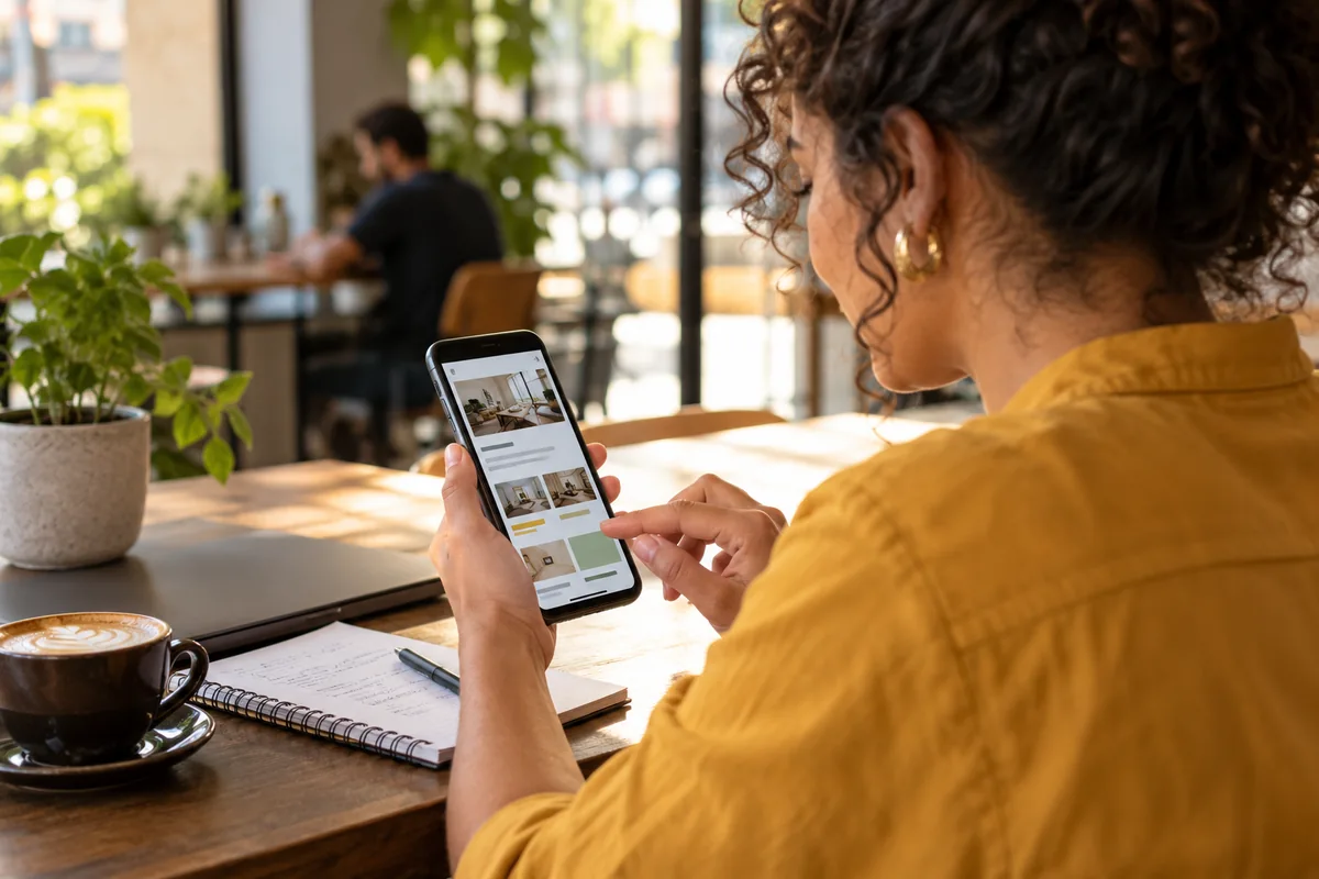 Pessoa pesquisa e compara serviços pelo celular